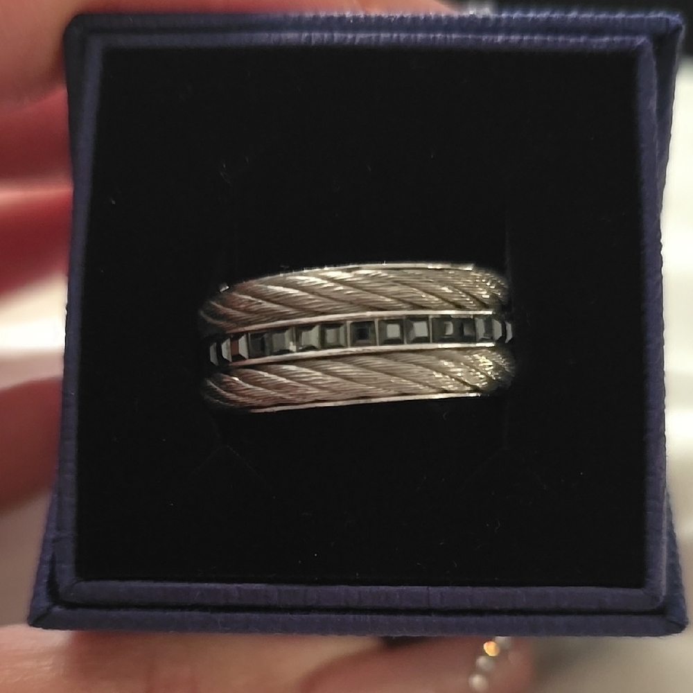 Elegant Silver Ring with Black Accents